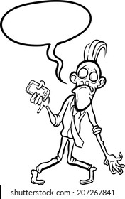 whiteboard drawing - zombie businessman with smartphone