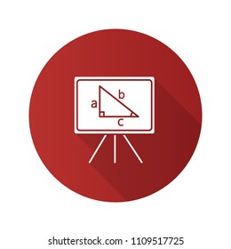 Whiteboard flat design long shadow glyph icon. School board with drafted triangle. Geometry. Vector silhouette illustration