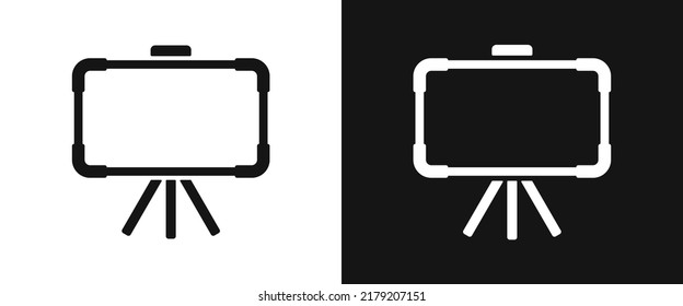 Whiteboard flat icon for web. Simple school whiteboard sign web icon silhouette with invert color. School board solid black icon vector design. White board symbol cartoon clipart. School supplies icon