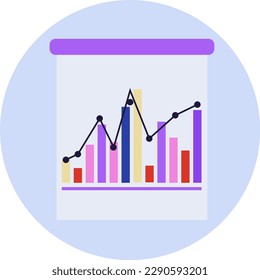Pizarra con gráfica en círculo de color sobre fondo blanco, ilustración vectorial