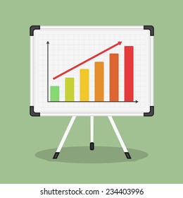 Whiteboard with growing bar graph, vector eps10 illustration