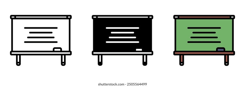  Whiteboard Icon, A smooth, white surface used in classrooms for writing and drawing with dry-erase markers during lessons and presentations.