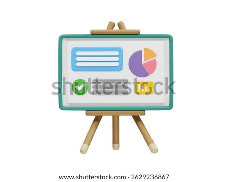 Whiteboard with Infographic Elements icon 3d. Business presentation icon 3d render illustration