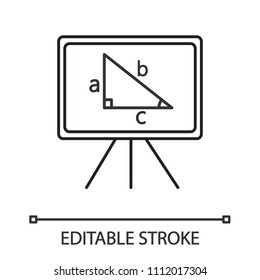 Whiteboard linear icon. Thin line illustration. School board with drafted triangle. Geometry contour symbol. Vector isolated outline drawing. Editable stroke