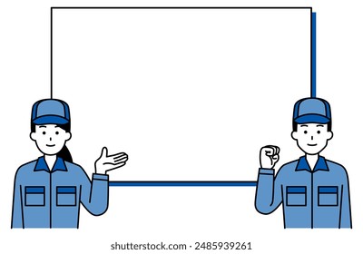 Whiteboard and male and female workers
