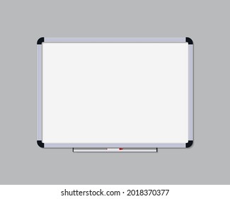 Whiteboard With Marker. Board For Office, School And Class. Whiteboard With Frame For Presentation And Meeting In Classroom. White Blank Blackboard Isolated For Notice And Drawing. Vector.