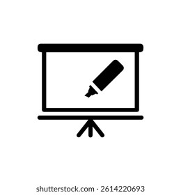Whiteboard with Marker Classroom Engagement Symbol Black Filled Icon