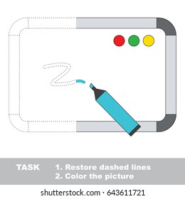 Whiteboard with Marker and Magnets. Dot to dot educational game for kids. Half tracing page.