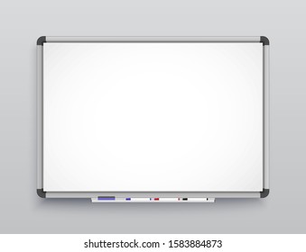 Whiteboard for markers. Presentation, Empty Projection screen. Office board background frame