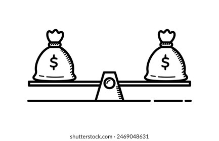 Whiteboard Money Bag Vector on a Scale. Depicting a business and financial situation.	
