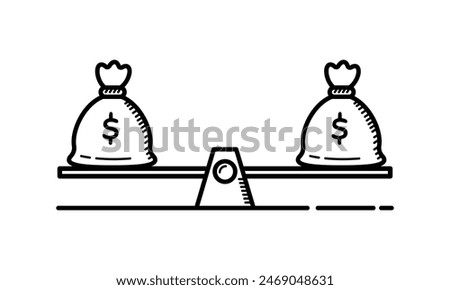 Whiteboard Money Bag Vector on a Scale. Depicting a business and financial situation.	
