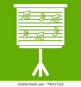 Whiteboard with music notes icon white isolated on green background. Vector illustration