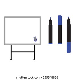 Whiteboard with  opened, closed, blue markers vector isolated on white