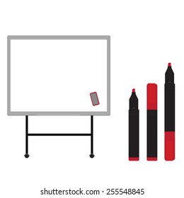 Whiteboard with  opened, closed, red markers vector isolated on white