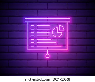 Whiteboard with presentation neon icon. Simple thin line, outline vector of web icons for ui and ux, website or mobile application isolated on brick wall