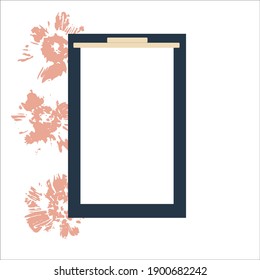 Whiteboard tablet for writing with abstract pink lleaves prints. Vector minimalistic on the white background. Quote text info design. Template for social networks stories and posts.