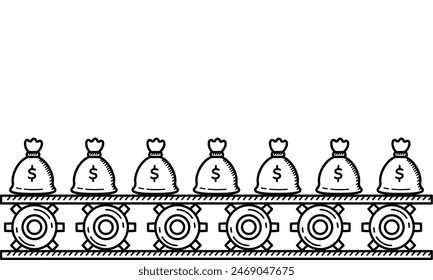 Whiteboard Vector Graphic About a Money Machine: Ideal for Illustrating Passive Income, Making Money, Profit, and Business Success