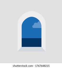 ventana abierta blanca con vistas al mar de diseño plano