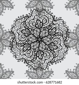 Whiteen pattern on gray background with white elements. Seamless white pattern. Vector oriental ornament.