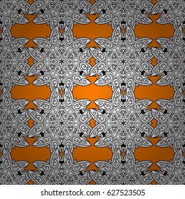 Whiteen pattern on orange background with white elements. Seamless white pattern. Vector oriental ornament.