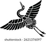 White-Faced Heron Egretta Novaehollandiae or White-Fronted Heron Flying Retro Woodcut Black and White.