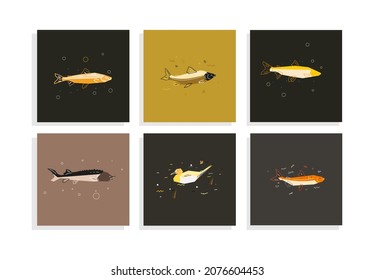 whitefish,salmon, duck, cartoon vector illustration