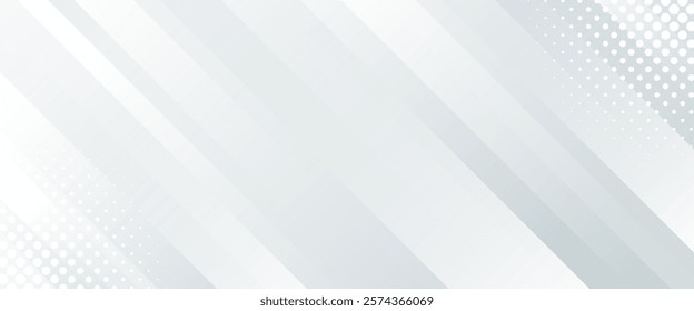 White-gray abstract dynamic banner background with halftone. Diagonal stripes texture. Modern template banner illustration for sales, ads, events, web, pages, and headers
