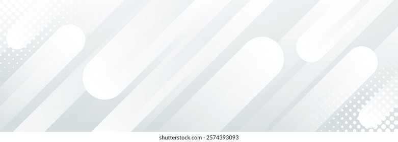 White-gray abstract dynamic banner background with halftone. Diagonal geometric shapes. Modern template banner illustration for sales, ads, events, web, pages, and headers
