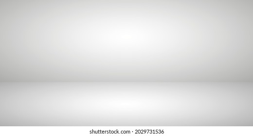 White-gray background. Grey backdrop with gradient for studio. Empty room with gray wall, floor and white light. Space for modern scene, photography and exhibition. Stage with spotlight. Vector.
