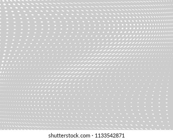White-gray halftone background. Digital gradient. Abstract backdrop with circles, point, dots. Dotted pattern. Futuristic panel Vector illustration
