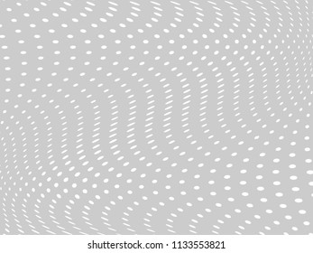 White-gray halftone background. Digital gradient. Abstract backdrop with circles, point, dots. Dotted pattern. Futuristic panel Vector illustration