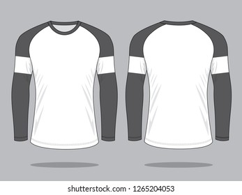 White-Gray Raglan Long Sleeve T-shirt Design On Gray Background.Front and Back View.