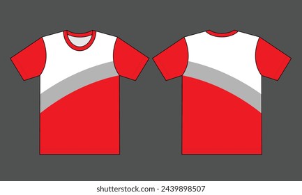 White-Gray-Red Short Sleeves T-Shirt Design On Gray Background.
Front and Back View, Vector File