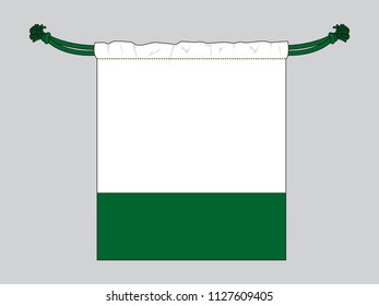White-Green Drawstring Bag Design On Gray Background, Flat Lay, Vector File.