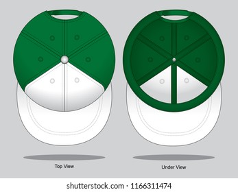 White-Green Hip Hop Cap With Top-Under View Design On Gray Background, Vector File