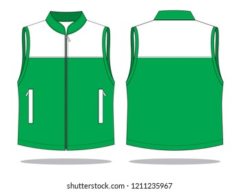 White-Green Vest Design On White Background.Front And Back View, Vector File.