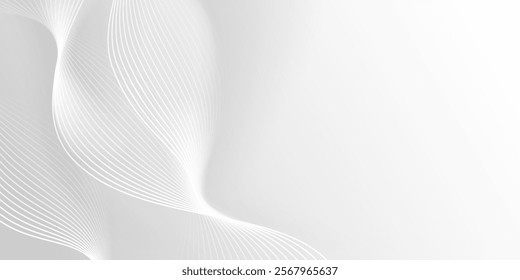 white-grey abstract background with white geometric wavy lines blending best for banner, poster, flyer, brochure, cover, header