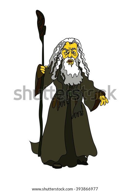 Whitehaired Old Man Stick Rags Magician Stock Vector Royalty Free