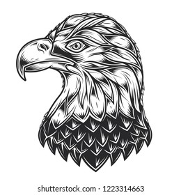 White-headed eagle vintage style. Monochrome vector illustration.