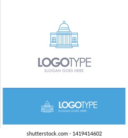 Whitehouse, America, White, House, Architecture, Building, Place Blue OutLine Logo With Place For Tagline