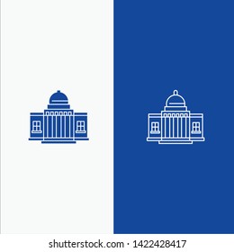 Whitehouse, America, White, House, Architecture, Building, Place Line and Glyph Solid icon Blue banner Line and Glyph Solid icon Blue banner