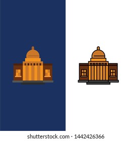 Whitehouse, America, White, House, Architecture, Building, Place  Icons. Flat And Line Filled Icon Set Vector Blue Background