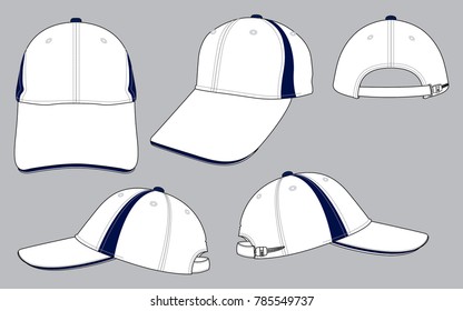 White-navy baseball cap with plastic buckle strap back design on Gray Background