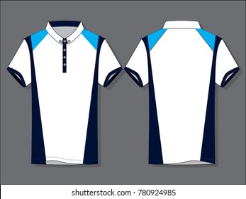 White-Navy Blue Short Sleeve Polo Shirt With Small Placket Design Vector.Front and Back View.