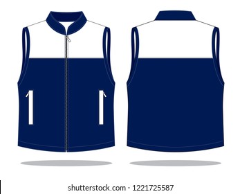 White-Navy blue Vest Design on White Background. Front and Back Views, Vector File.