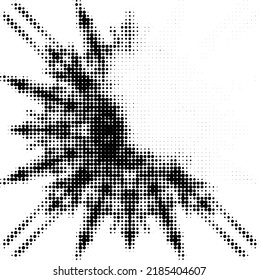 A whitened, lightened dotted or polka dot halftone mandala with four-sided peaks on the top right. Vector.