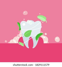 Whitening flat cartoon illustration. Mint toothpaste, Oral hygiene, mouth wash, xylitol Stomatology banner design.