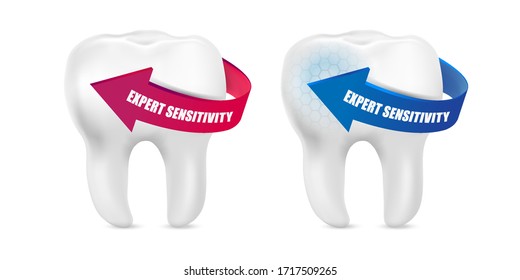 Whitening teeth with cursor icon isolated on white background. Realistic vector 3d illustration.