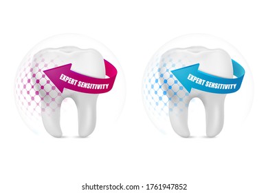 Whitening teeth with cursor icon isolated on white background. Realistic vector 3d illustration.
