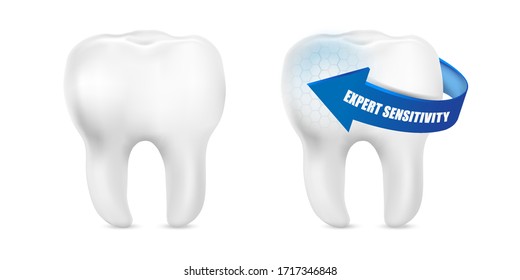 Whitening teeth isolated on white background. Realistic vector 3d illustration.